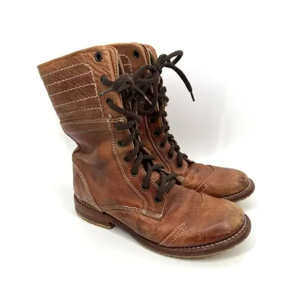 Bed Stu Roanne Boots Fold Over Distressed Brown Leather Women's 7 Motorcycle - Picture 1 of 8